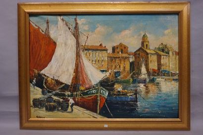 E. MAKEY "Port de Saint-Tropez", oil on canvas, sbg (wear). 60x85 cm