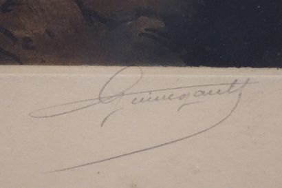 GUINEGAULT "Paysage méditérannéen", estampe, sbd, 173/350. 58x47 cm