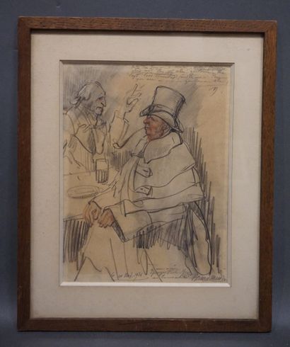 null "Homme assis à la pipe", dessin, sbd, daté 1936 et dédicacé. 27x20 cm