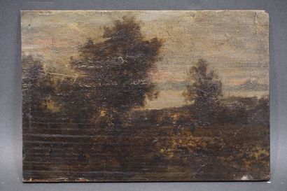 null Ecole ancienne: "Paysage", huile sur panneau. 16x22,5 cm
