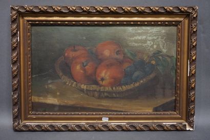 null "Nature morte aux fruits", huile sur panneau (usures). 38x45 cm