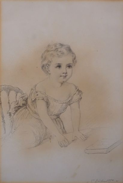 Eugénie RISLER 
Ecole XIXe: "Fillette au livre", dessin, sbd, daté 1870. 24,5x17...
