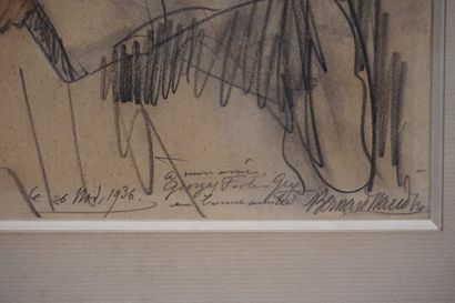 null "Homme assis à la pipe", dessin, sbd, daté 1936 et dédicacé. 27x20 cm