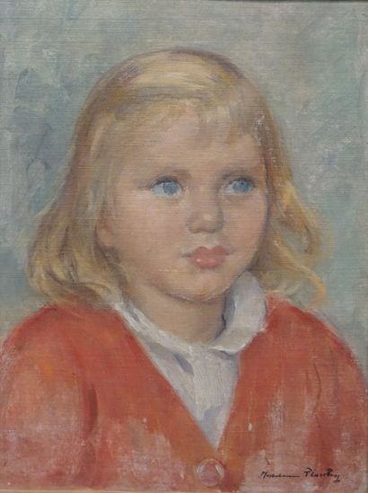 Madeleine Plantey "Portrait de jeune fille", huile sur papier, sbd. 34x25,5 cm