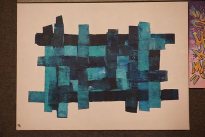 null Trois peintures abstraites dont un graffe de Mizer (41x27 cm).
