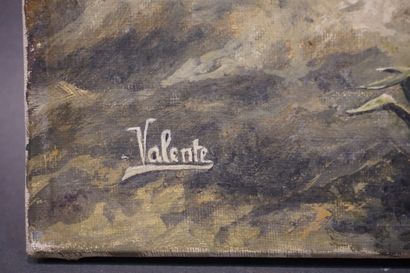 VALENTE "Villa en bord de mer", huile sur toile, sbg. 50x73 cm