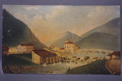 null Huile: "Soldats devant un pont" (26x45 cm), aquarelle, "Moisson" et encre rehaussé:...