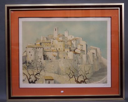 GUY SERADOUR 
"Village provençal", lithographie, sbd. 53x69 cm
