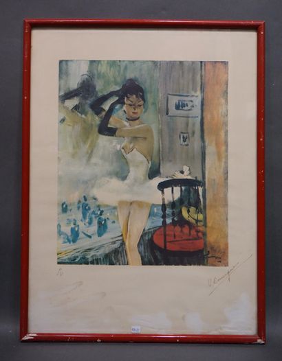 DOMERGUE "Danseuse", reproduction, 12/45, sbd (usures). 60,5x45 cm