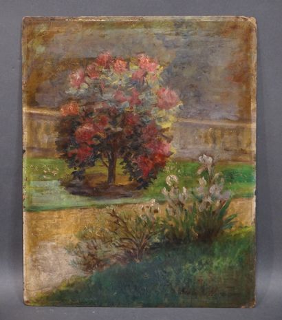 null Ecole XXe: "Jardin", huile sur carton, sbd. 40,5x32,5 cm