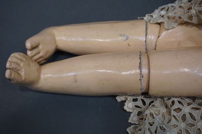 JUMEAU Grande poupée à tête en porcelaine Jumeau. 75 cm