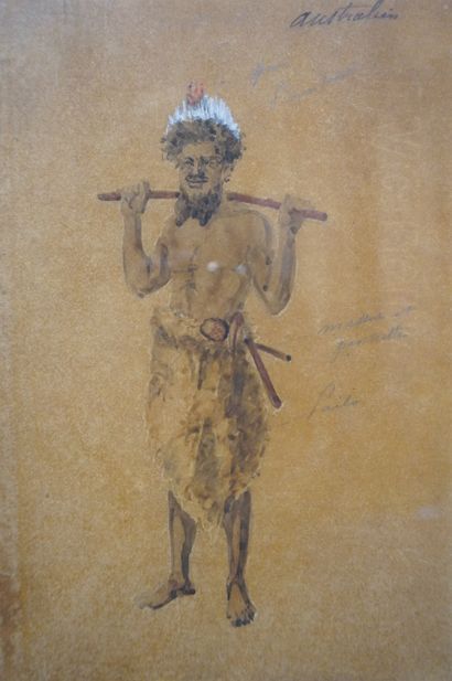 null Deux aquarelles: "Indigène Australien" (19,5x13 cm) et "Cheval".