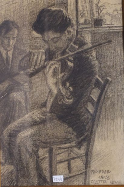 null Deux crayons: "Violoniste" par Popper, situé à Oletta, Corse, daté 1918 (34x23...