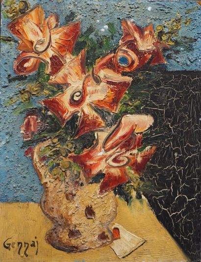 GENNAI "Bouquet", huile sur isorel, sbg. 35 x27 cm