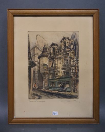 Marcel BESSAN "Tourelle de la rue Hautefeuille", gravure, sbd. 35x27 cm