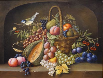 PEETERS Ecole moderne: "Nature morte aux fruits", huile sur toile. 50x65 cm