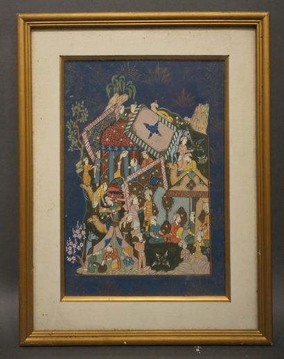 null Ecole persane: "Scènes villageoises", aquarelle. 29x20 cm