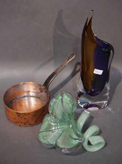 null "Fleur" en verre de Murano, vase en cristal de Bohème (25 cm) et petite casserole...