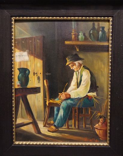 G. MALLET "Couple de paysans", paire d'huiles sur toile. 36x27 cm