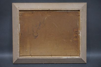 null "Paysanne devant une ferme", huile sur isorel, sbd (Bounard ?). 26,5x35 cm