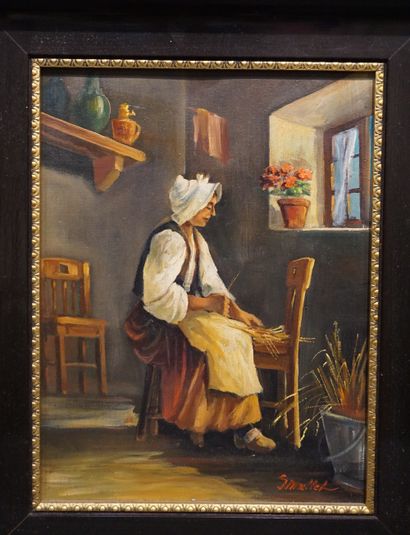 G. MALLET "Couple de paysans", paire d'huiles sur toile. 36x27 cm