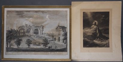 null Deux gravures: "Del tempio de la pace" d'après Morelli (33x46 cm) et "Le Christ"...