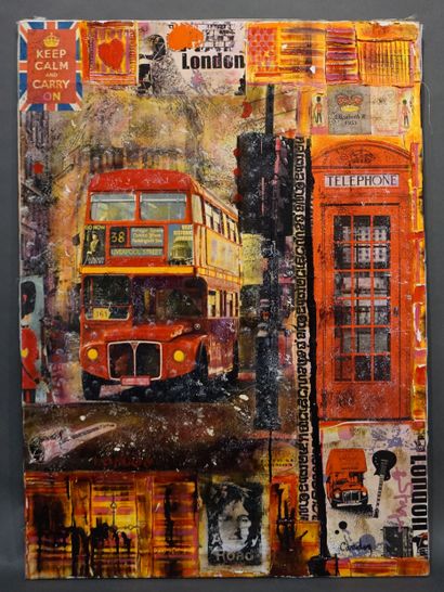 CANDON "London in winter", collage. 100x73 cm