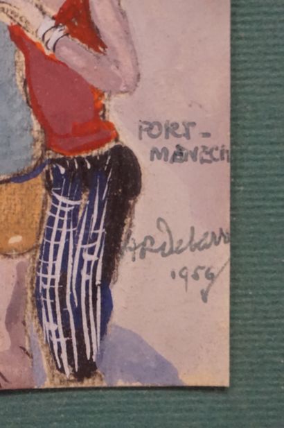 null "Voilier à Port-Manech", gouache, sbd, daté 1956. 23x16 cm
