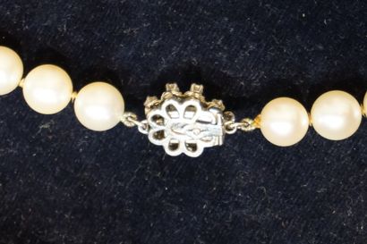 COLLIER Necklace of seventy-one pearls of about eight millimeters with a white gold...
