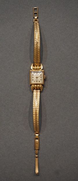Montre Montre de dame DERMONT à cadran carré en or à bracelet en métal doré (Poids...