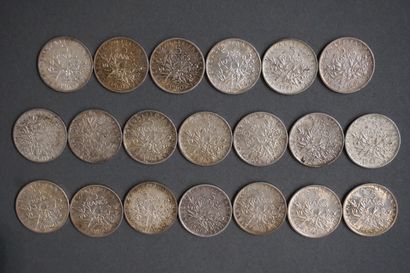 Twenty French 5 francs silver coins from...