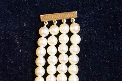 Bracelet Bracelet of four rows of pearls with clasp and gold clip (Gross weight:...