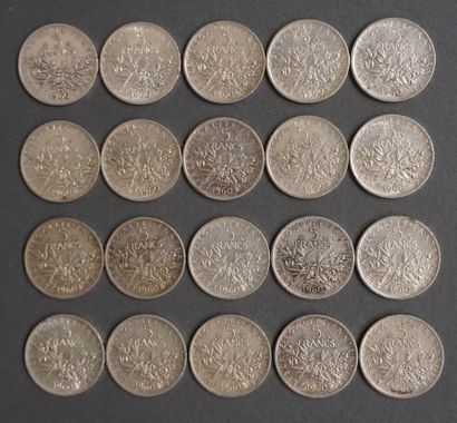 Twenty French 5 francs silver coins 1960...
