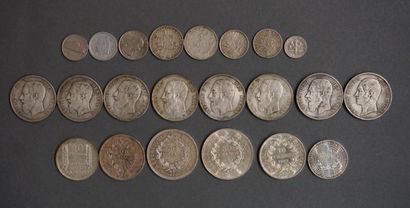 Twenty - two silver coins: 1 x 100 french...
