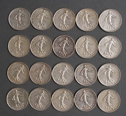 null Twenty French 5 francs silver coins 1960 (239 gr).