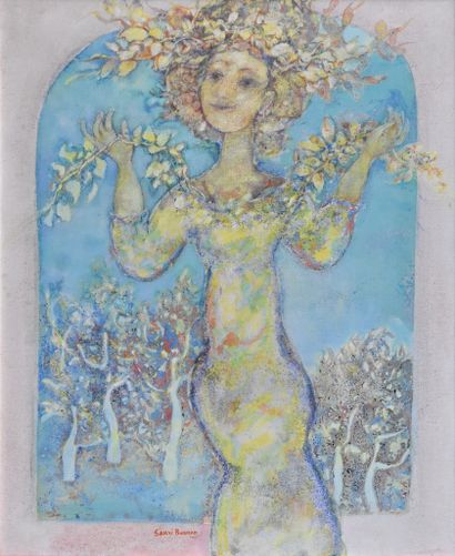 Sakti BURMAN (Né en 1935) "Spring", oil on canvas, sb. 61x50 cm. Provenance: acquired...