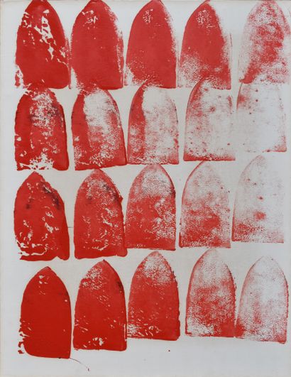 ARMAN (1928-2005) "Iron prints", circa 1970, painting on paper mounted on canvas,...