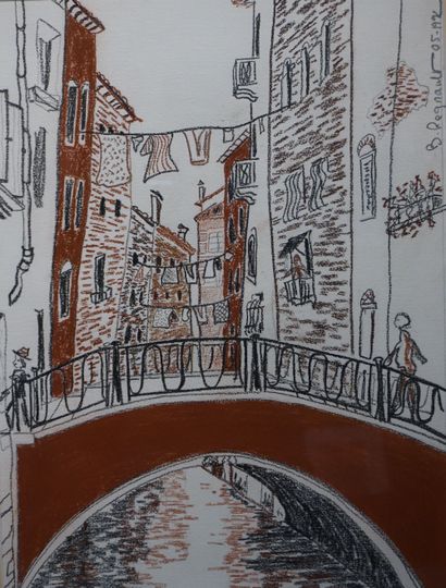 B.REGNAULT "Pont canal", pastel, shd, daté 1992. 55x41 cm