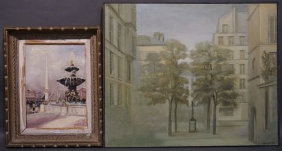 null Deux vues de Paris: "La place Furstenberg", huile sur toile par Desmé, daté...
