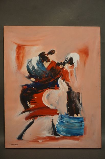 Khassing N'BAYE "Mère et enfant", peinture sur toile, sbg. 50x40 cm