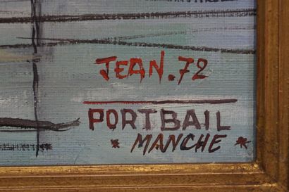 JEAN "Vue de Portbail, Manche", huile sur toile, sbd, daté 72. 46x55 cm