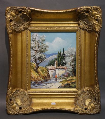 R.MAGISSE "Village dans le midi", huile sur toile, sbg. 27x22 cm