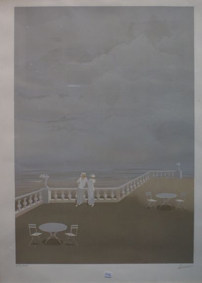 Annie RETIVAT "La terrasse", lithographie, 215/275, sbd. 75x55 cm