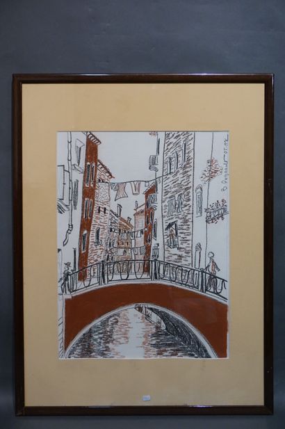 B.REGNAULT "Pont canal", pastel, shd, daté 1992. 55x41 cm
