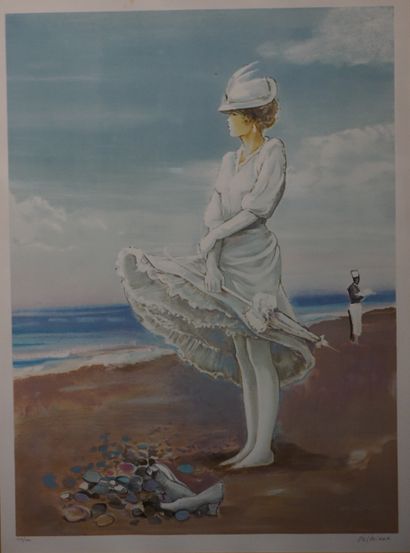 Bernard PELTRIAUX "Sur la plage", lithographie, 123/250, sbd. 68x51 cm