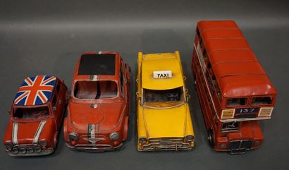 null Three cars and bus (18x33x11 cm) in metal.