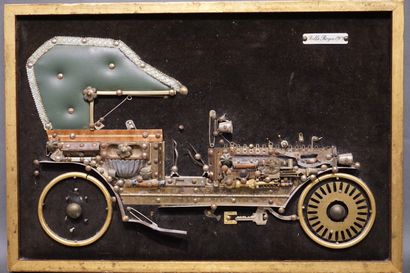 null Trois pièces encadrées: "Nœuds", "Cascade", aquarelle et "Rolls Royce, 1909"...