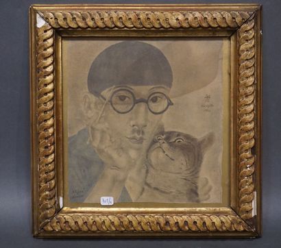 FOUJITA Léonard Tsuguharu (1886-1968) "Autoportrait au chat, 1926", procédé d'estampe,...