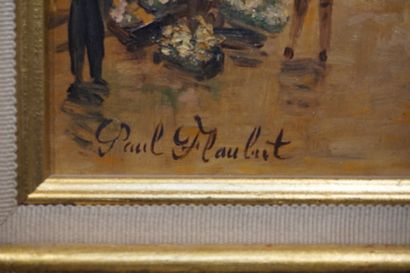 PAUL FLAUBERT "Marché aux fleurs sur le quai de Seine", huile sur panneau. 27x35...