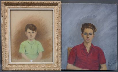 GEPEY "Deux portraits de Paul Cavaillès", pastel et huile sur toile, sb, daté 1943...